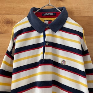 【Tommy Hilfiger】90s ジャマイカ製 ポロシャツ ボーダー フラッグタグ 旧タグ トミーヒルフィガー Lサイズ US古着 アメリカ古着