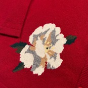 カシミヤ100% gtasa 花柄 デザイン 前ボタン カシミア ウールニット カーディガン /レディース/レッド