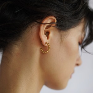 ボールチェーン風 C字フープピアス ビーズデザイン サージカルステンレス