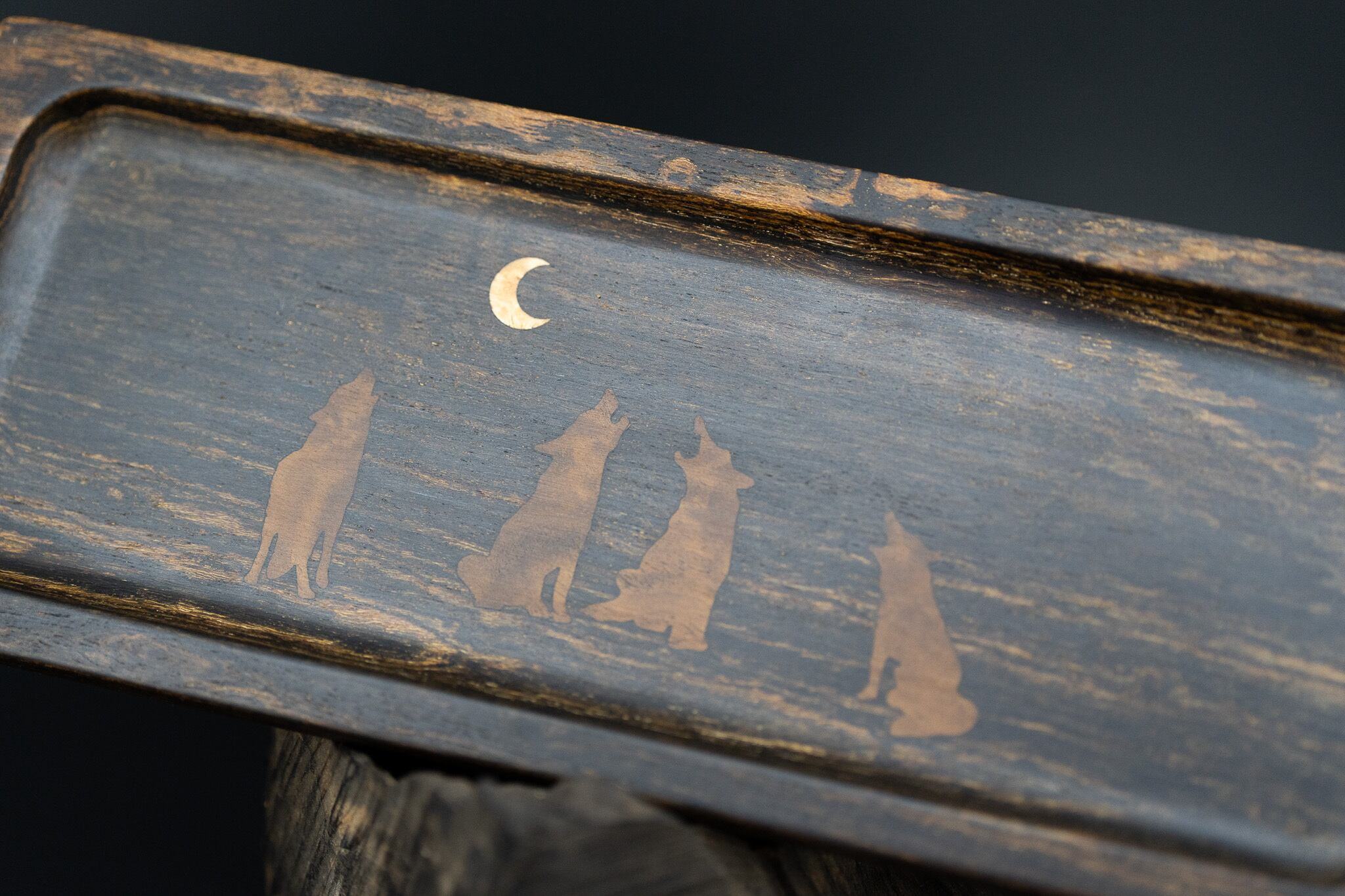 ※【黄王檀】リオグランデパリサンダー ペントレイ 象嵌 月に吠える