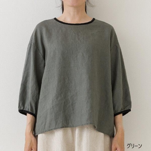 Crea delice（クレアデリス）リネン バイカラーバックリボン 7分袖ブラウス
