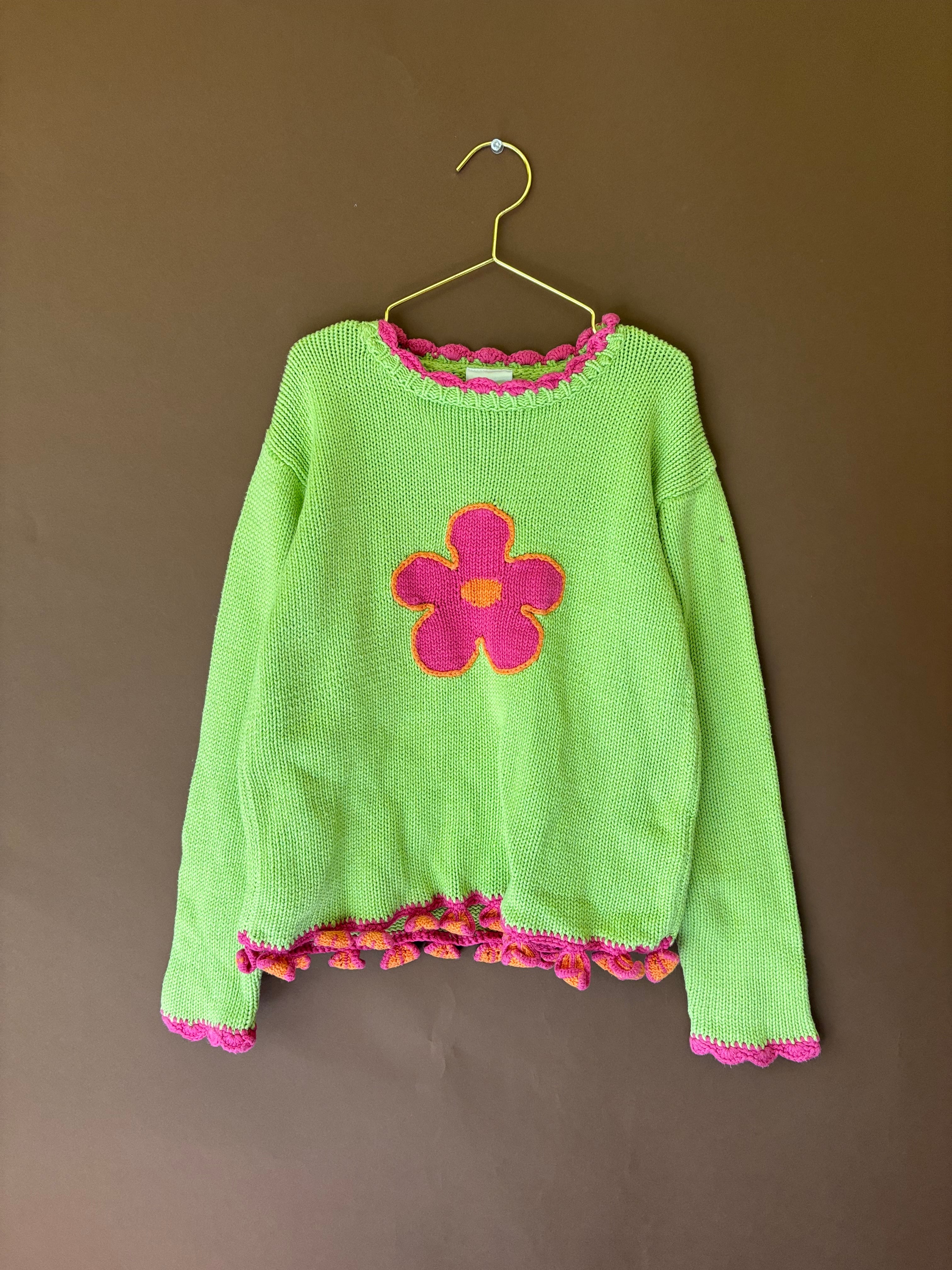 【KIDS vintage】 flower cotton sweater. about 6-7y