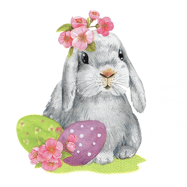 2024春夏【Daisy】バラ売り2枚 ランチサイズ ペーパーナプキン Watercolour easter bunny with easter eggs ホワイト