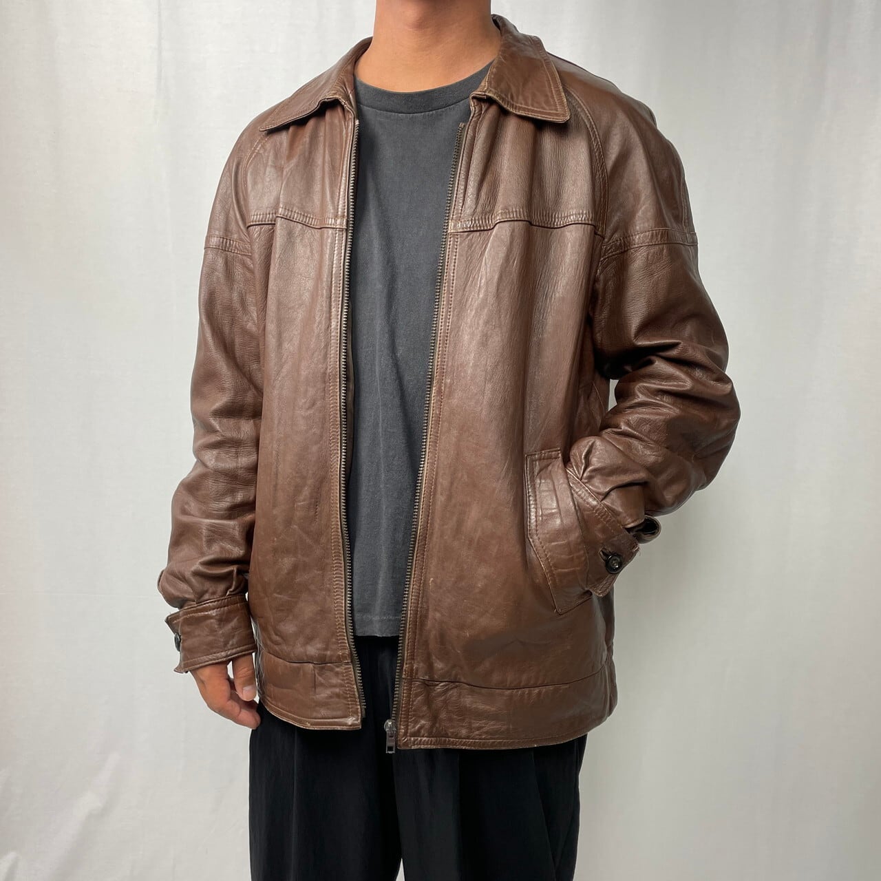 70〜80年代 ユーロ シープスキン レザージャケット メンズL相当 古着 