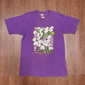 ヴィンテージ　fruit of the loom Tシャツ L/フルーツオブザルーム　花柄　80s90s 袖裾シングル