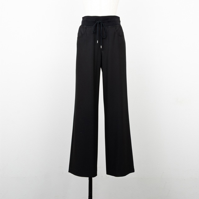 【PASSIONE／パシオーネ】裏起毛ウェストリブセミワイドパンツ（ブラック）