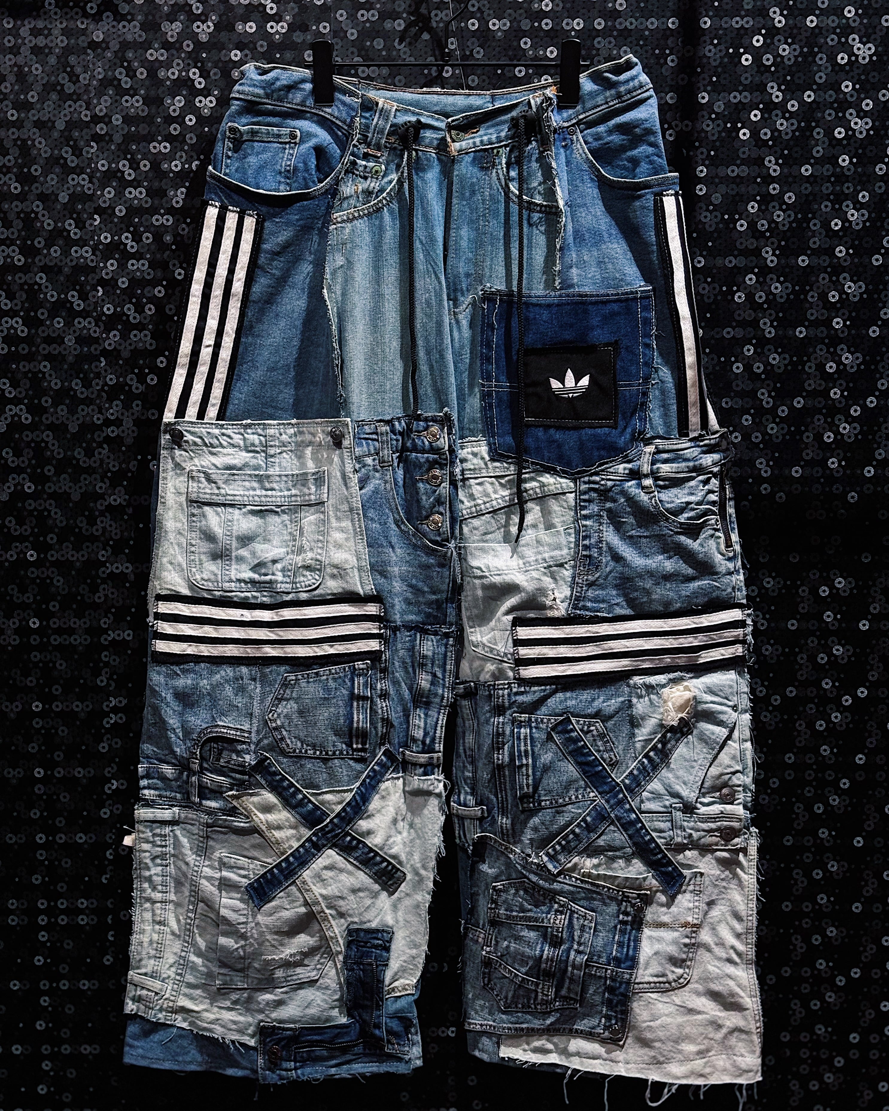 【ÆIEM】Special “original re:make” vintage patch work design asymmetry denim pants
