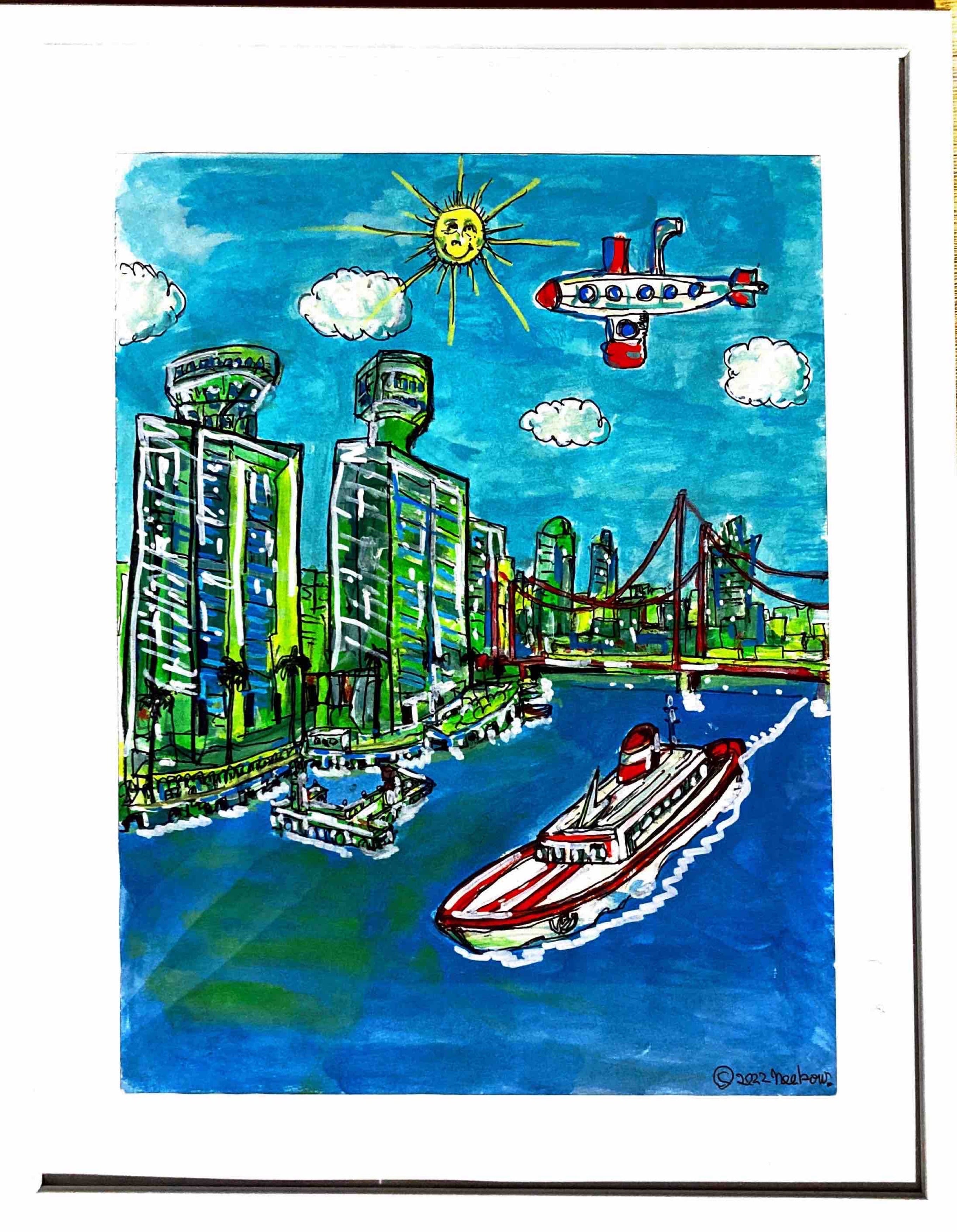 現代アート ニューヨークシティー アクリル絵画 風景原画 30号 80×80cm 現代アート ニューヨークシティー アクリル絵画 風景原画 30号 80×80cm