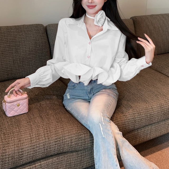 フリルヘム ローズチョーカーブラウス 3color T077