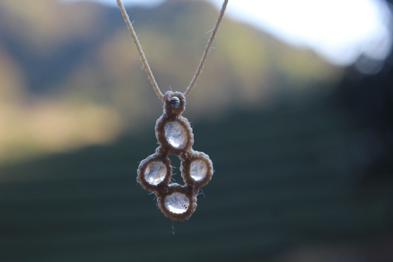 Blue moonstone mix micro macrame　circulation  pendant