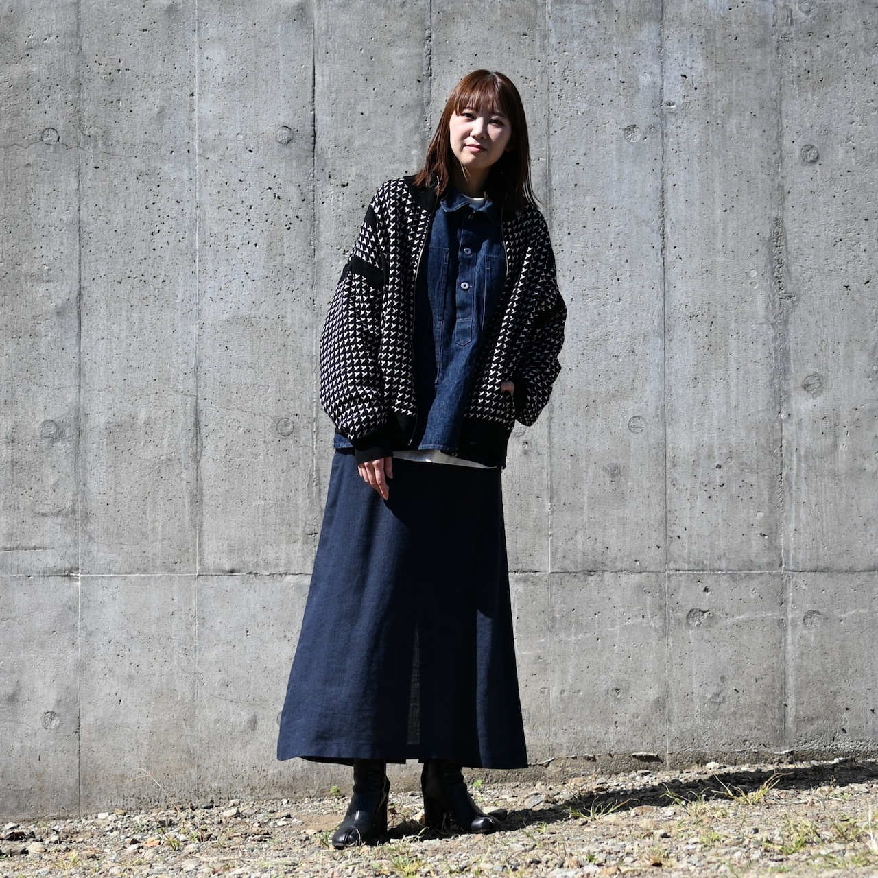 YASHIKI / GANKO別注 Shinsetsu Drivers Knit レディース着用コーディネート