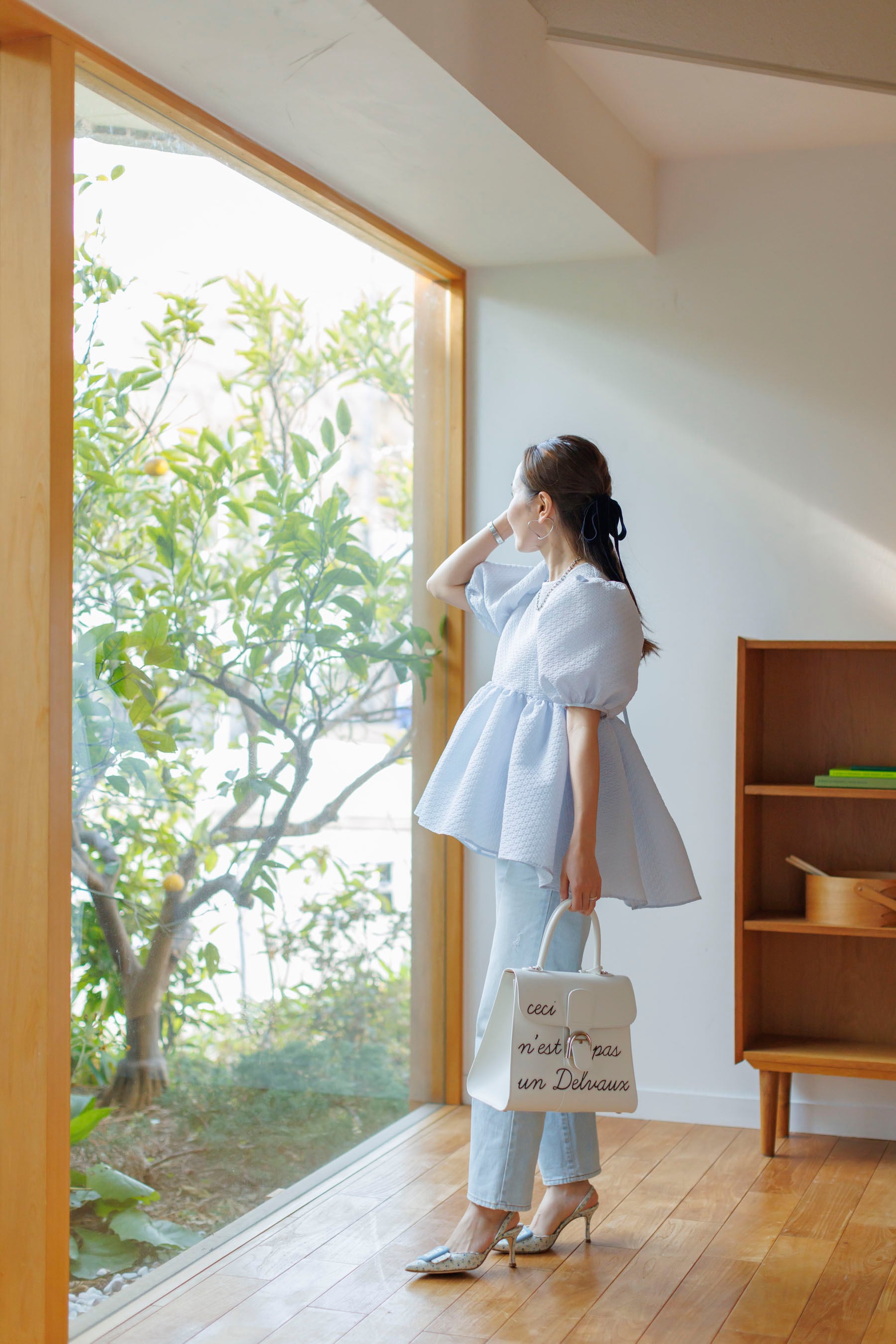 トップス Bluelea Silky jacquard blouse Bluelea Silky Jacquard Blouse（サックス） 】