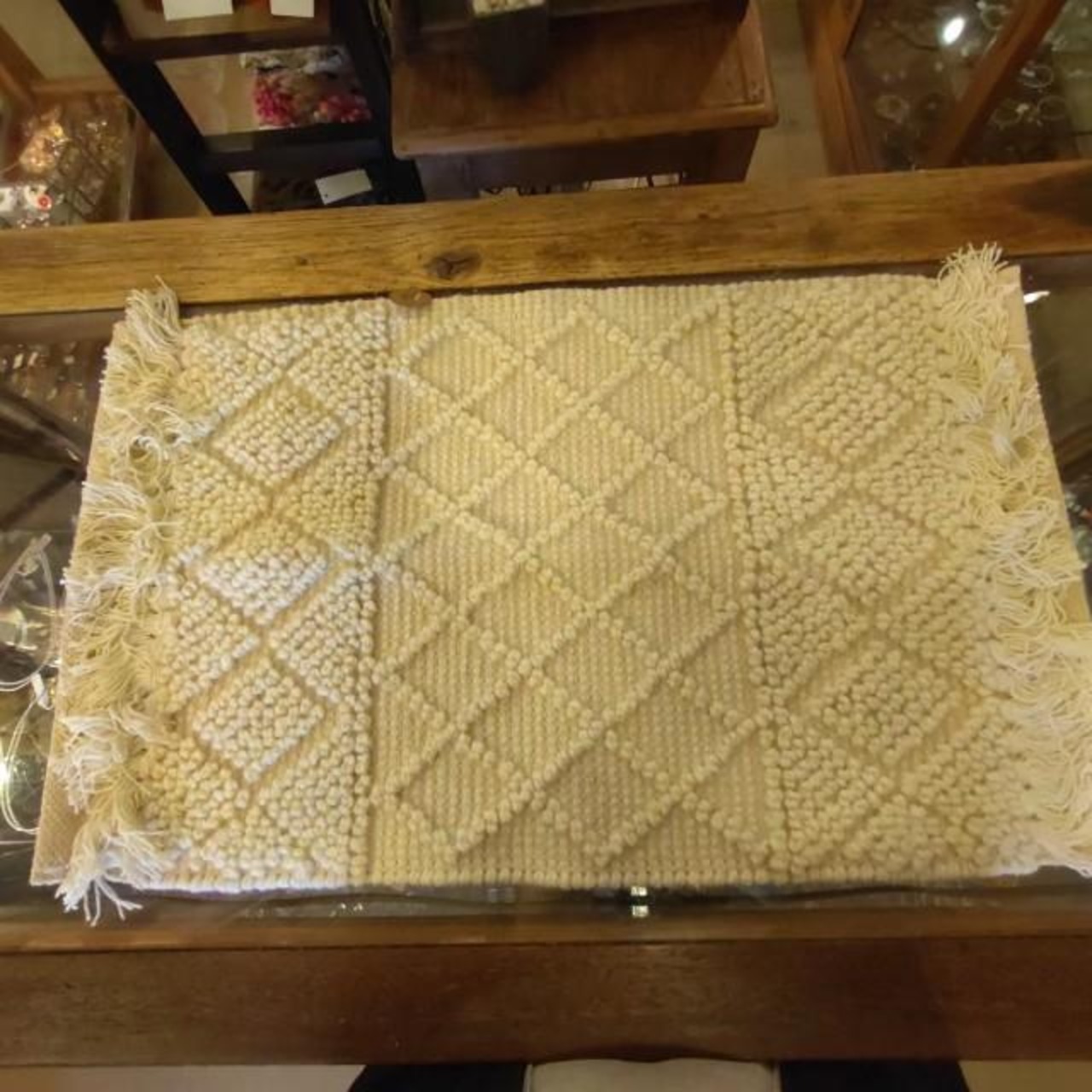 マットウールデコ　　45×75　アイボリー　ウール　玄関　エントランス　ラグマット　インド