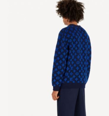 Louis Vuitton Full Monogram Jacquard Crewneck Sweatshirt Navy Size M Logo  20SS