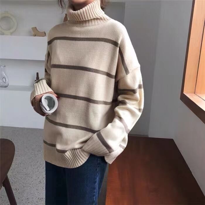 ボーダー　タートルネックオーバーニット　AJ11013-A011