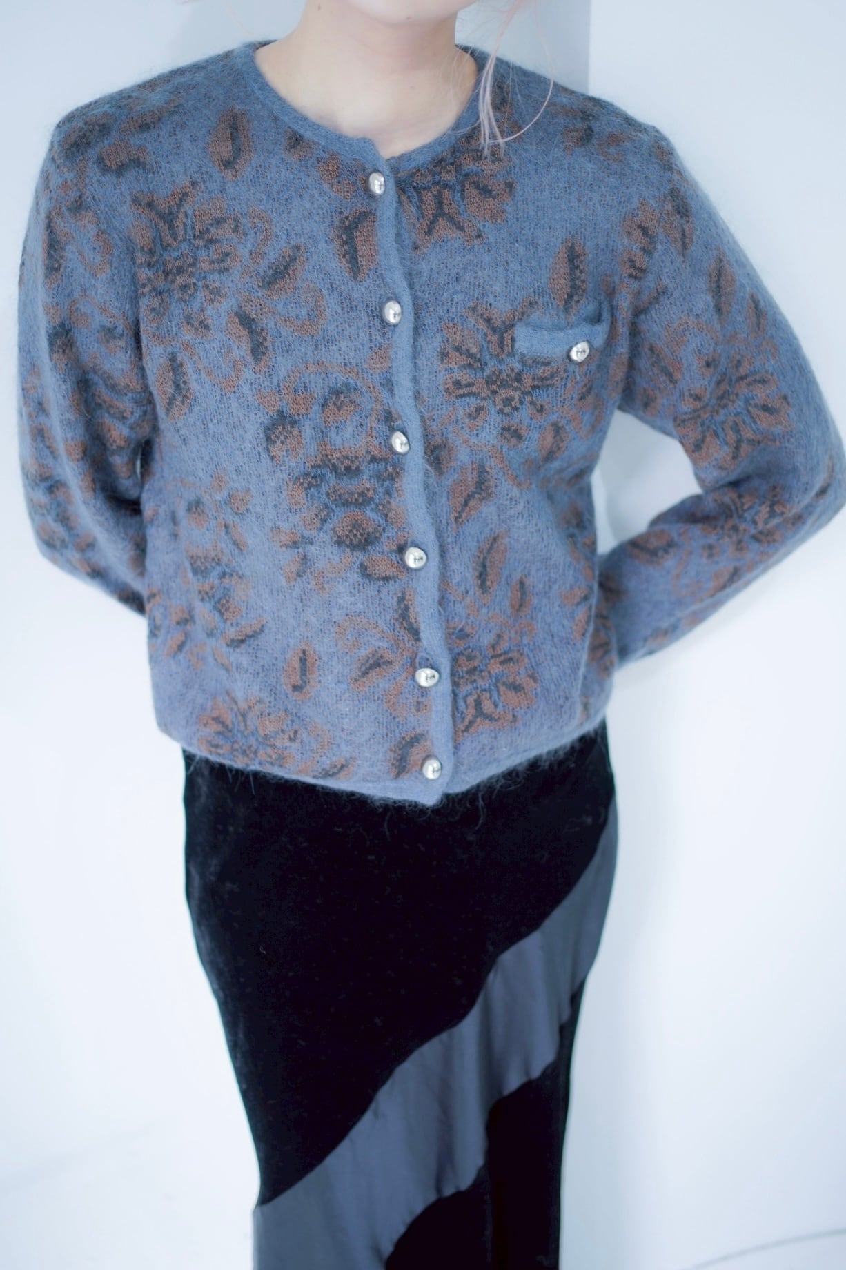 silver botton flower knit bolero