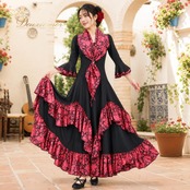 フラメンコ 衣装 Tierra ティエラ ドレス ワンピース ブラック系 ピンク系 黒 ピンク 花柄 ボランテ フリル シージョ ダンス パーティ 発表会 レディース かわいい ステージ おしゃれ