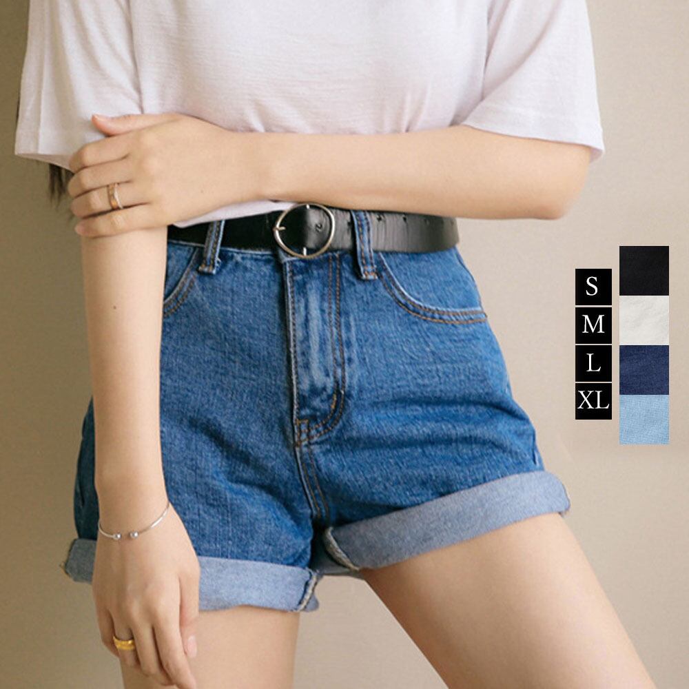 ハイウエスト デニムショートパンツ レディース 夏 ベルト付き ショー