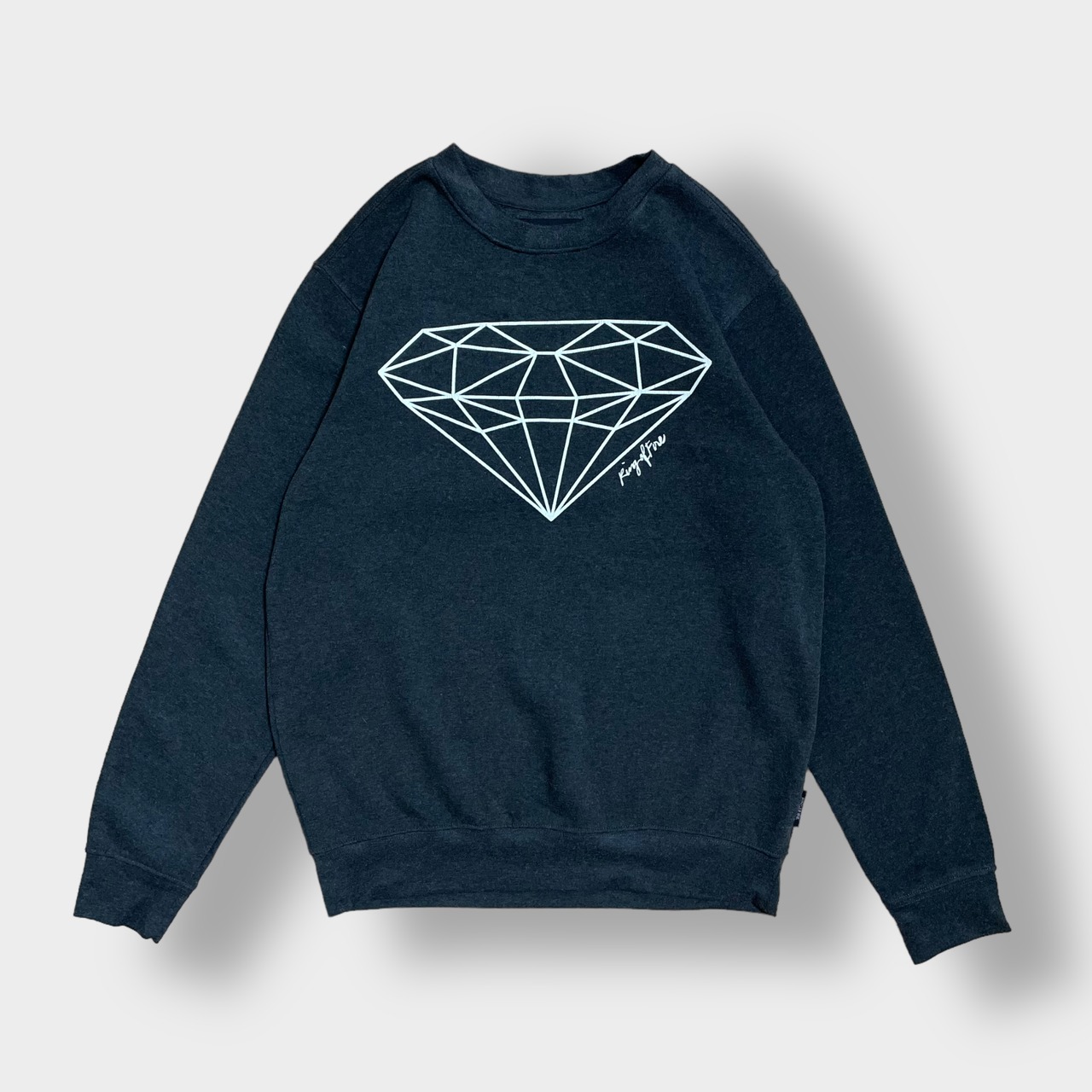 RING OF FIRE スウェットシャツ トレーナー ダイヤモンド プリント ダークグレー L クルーネック SWEATSHIRTS US古着