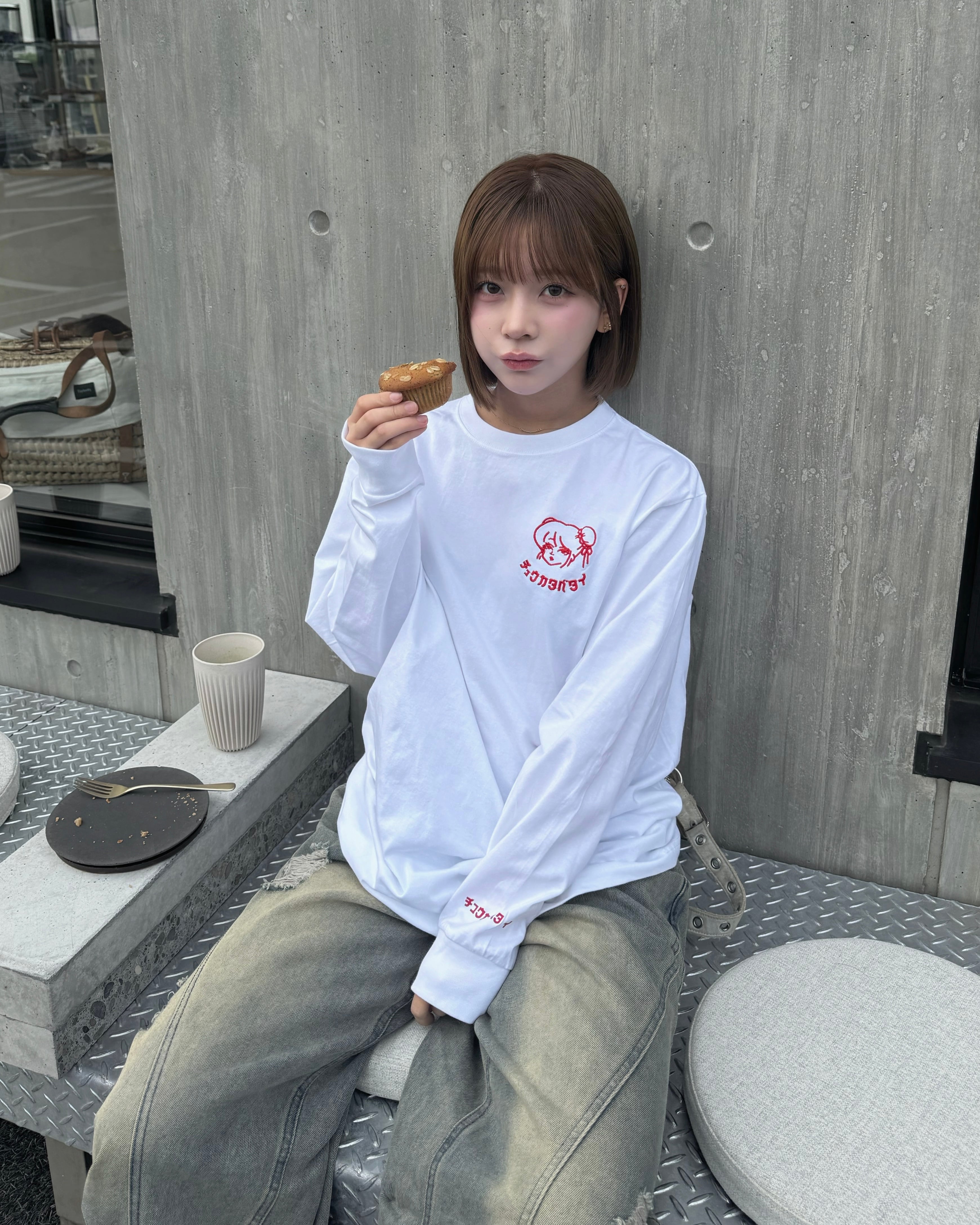 LOGO long sleeve T-shirt 【White】 | チュウカタベタイ