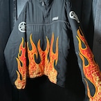 YAMAHA フレイム ライダースジャケット バイカージャケット 黒×赤ファイアー 刺繍ロゴ ヤマハ