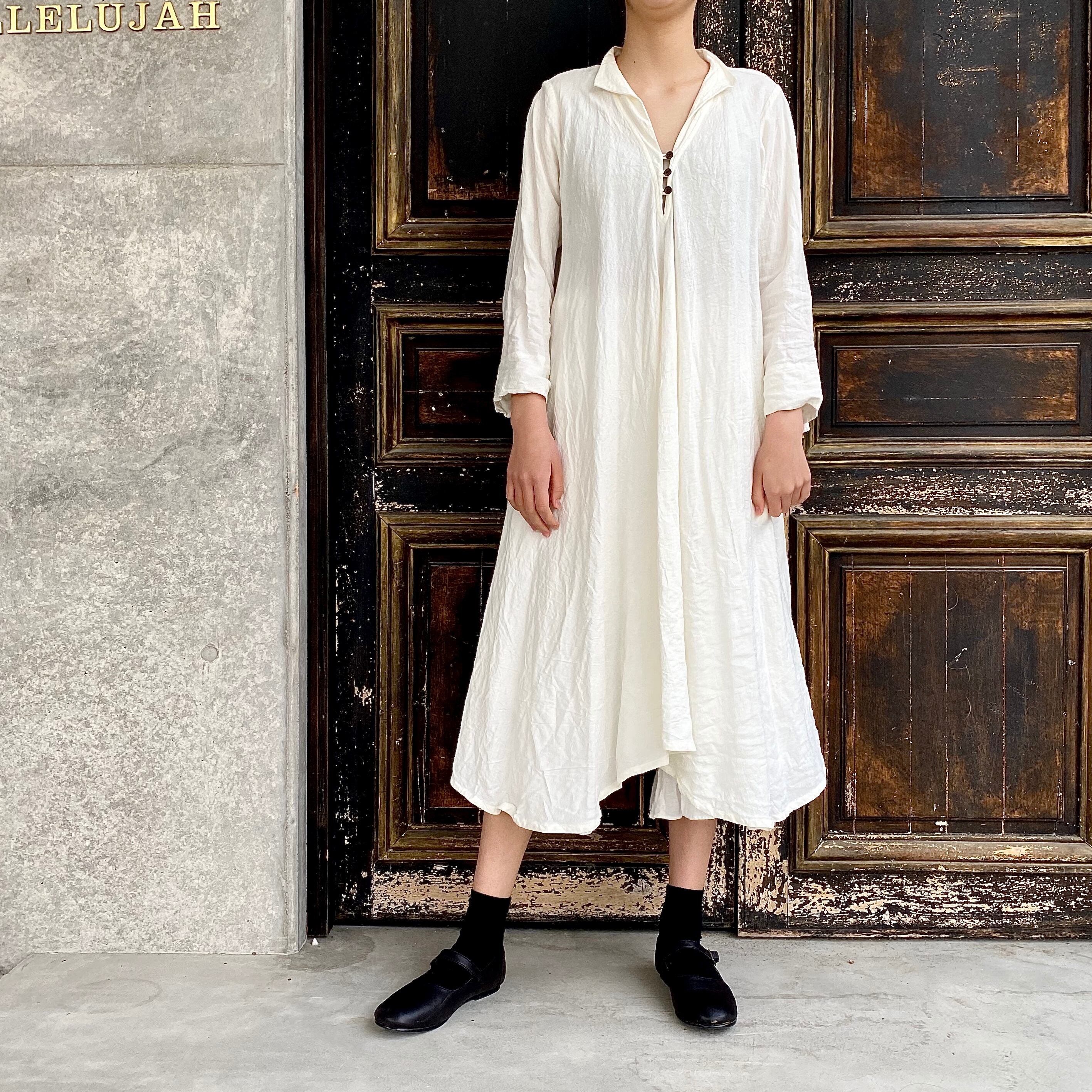 小間使いリネンワンピース（衿付）col.Off White | リネン服とオーロラ