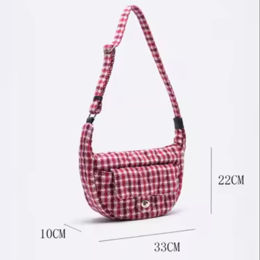 retro check crescent moon bag