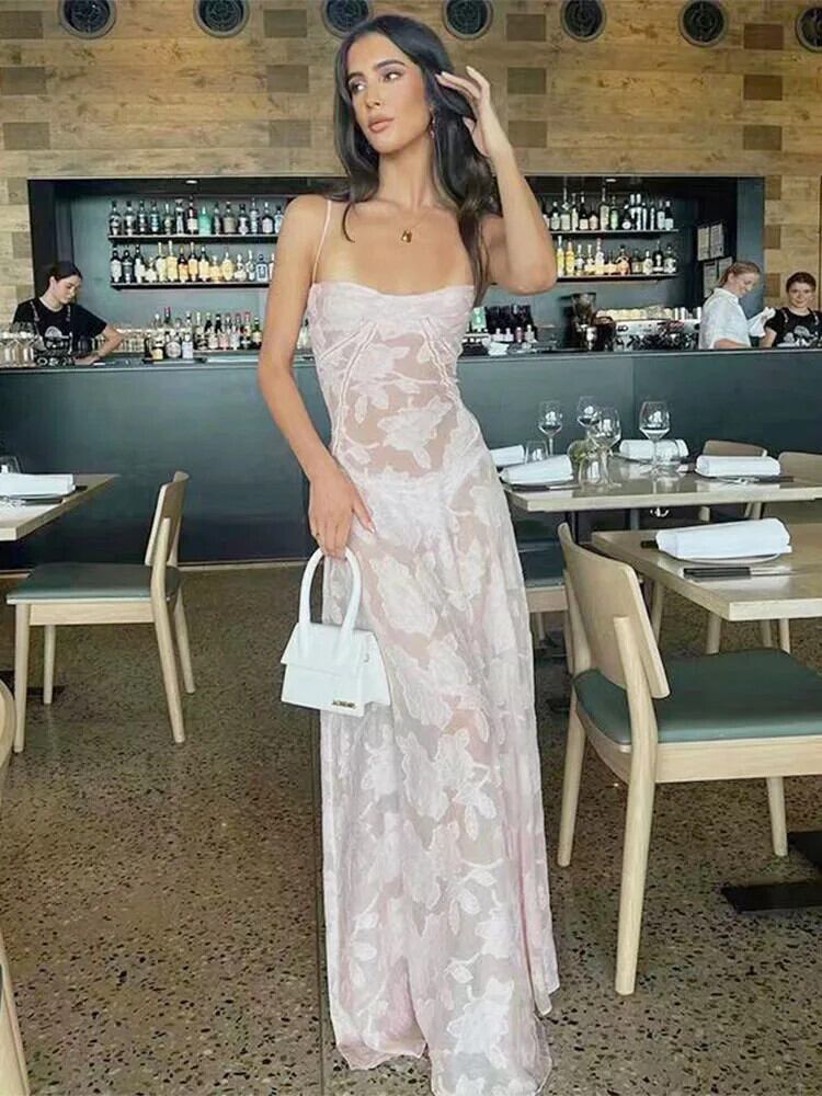 【新作】【送料無料】 TARUXY ビーチホリデードレス女性 2024 夏ルーズオフショルダー花柄ドレス女性のセクシーなシースルーメッシュロングドレスファム 0161559704480