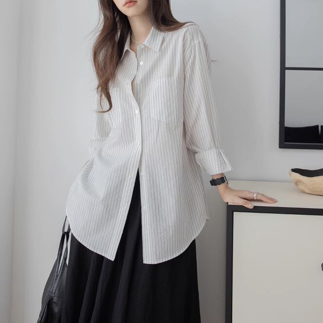 Cotton Stripe Simple Shirt 1311