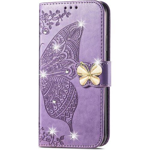 に適用するArrows We doo F-51B au FCG01 ケース 手帳型 ノートブック型携帯保護カバー多機能携帯ホルスター財布携帯ホルダーバンプパターンテクスチャ耐久性摩擦耐性携帯ケース男性と女性に適した多色オプション zバタフライラベンダー 2259