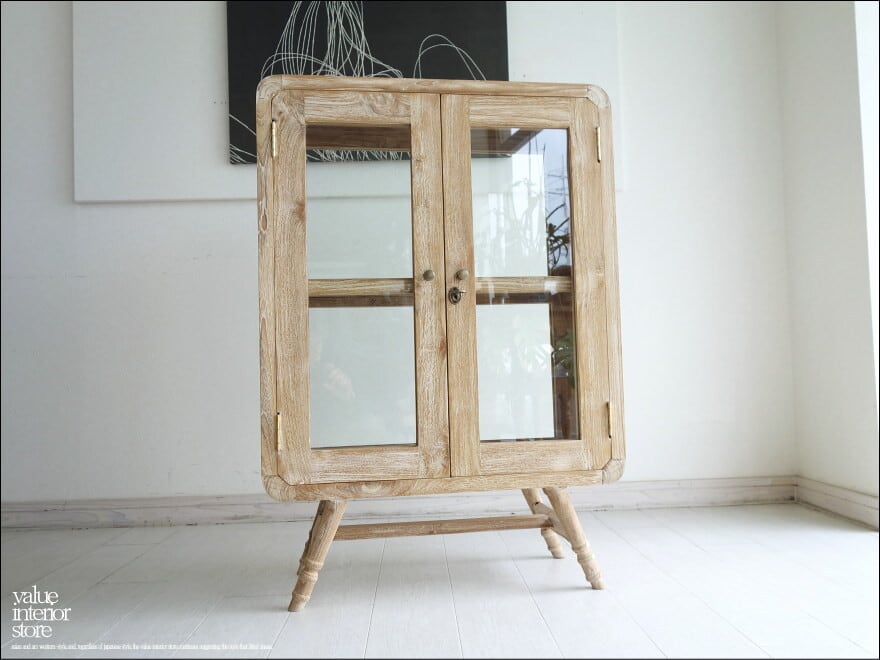 「 サトウ様サイズオーダー家具 」チーク無垢材 ガラスケースNim/W コレクションケース 陳列ケース 店舗什器 ショーケース ナチュラル 素朴 飾り棚 銘木家具