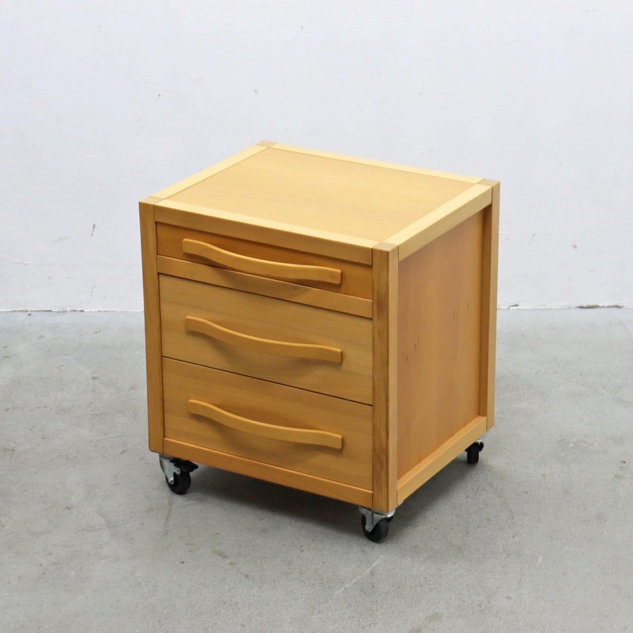 ※商談中 ビーチ材 キャスター付き 3段ワゴン チェスト 引き出し 袖机 オフィス 書斎 子供部屋 ナチュラル モダン PJS29244