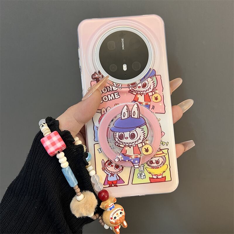 マグネットスタンド & ストラップ付き!Labubuだらけ!超可愛い スマホケース マグネットスタンド/ストラップ付き iPhone 華為 対応 人気 携帯カバー