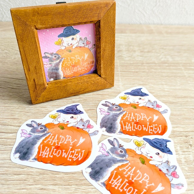 【Halloween限定】キラキラ耐水クリアステッカー【うさぎ/チンチラ】シール