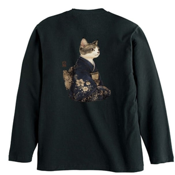 気高き和猫 肖像画 ロンT リブなし/ Noble Japanese Cat long sleeve T