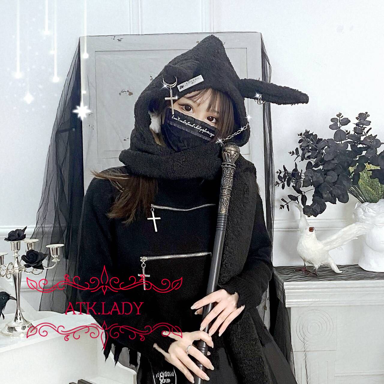 ATK.LADY】B102 モコモコ フード フーディン うさぎ 兎 ウサギ 防寒 冬