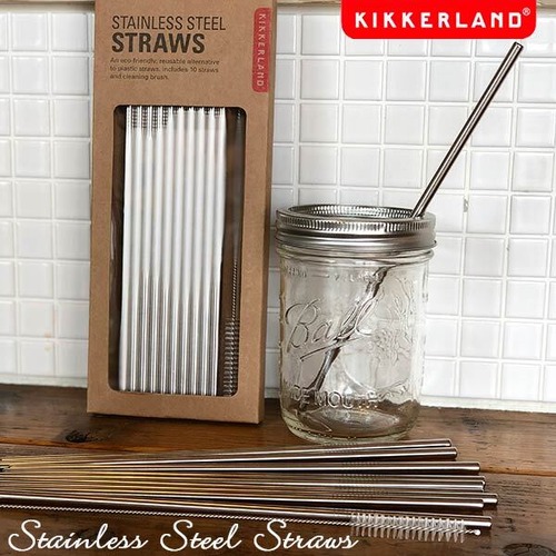 Stainless Steel Straws ステンレススチールストロー 10本セット 専用ブラシ付き エコ キッカーランド KIKKERLAND