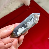 ブラックフラワーアゲート＊ダブルポイント13＊和を感じる天然石＊天然石インテリア＊置き物