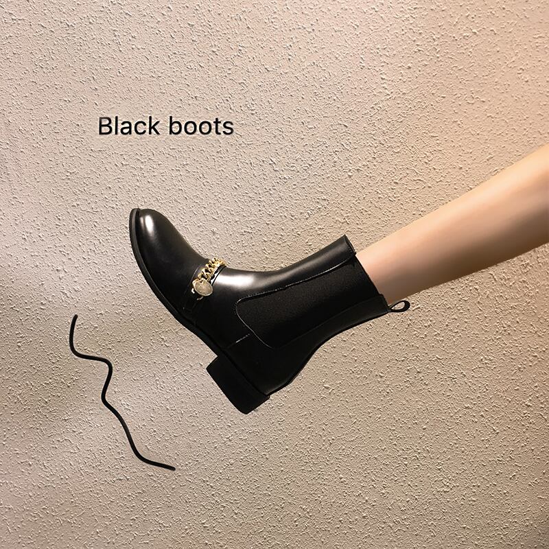 ショートブーツオータムレッドカジュアル薄手チェーン ブラック 靴 シューズ 秋物 フェイクシューズ8143939130