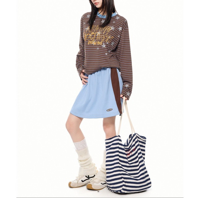 スターピンストライプレタリングロングスリーブTシャツ 2col   R02565