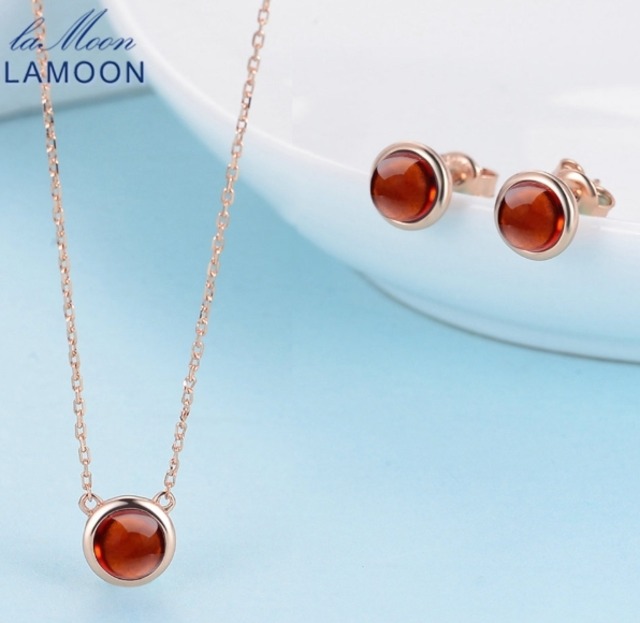 LAMOON　お得　ジュリー２点セット　ネックレス・ピアス　6ミリ 1.2ct　ナチュラルラウンドオレンジ　S925　SKU-403