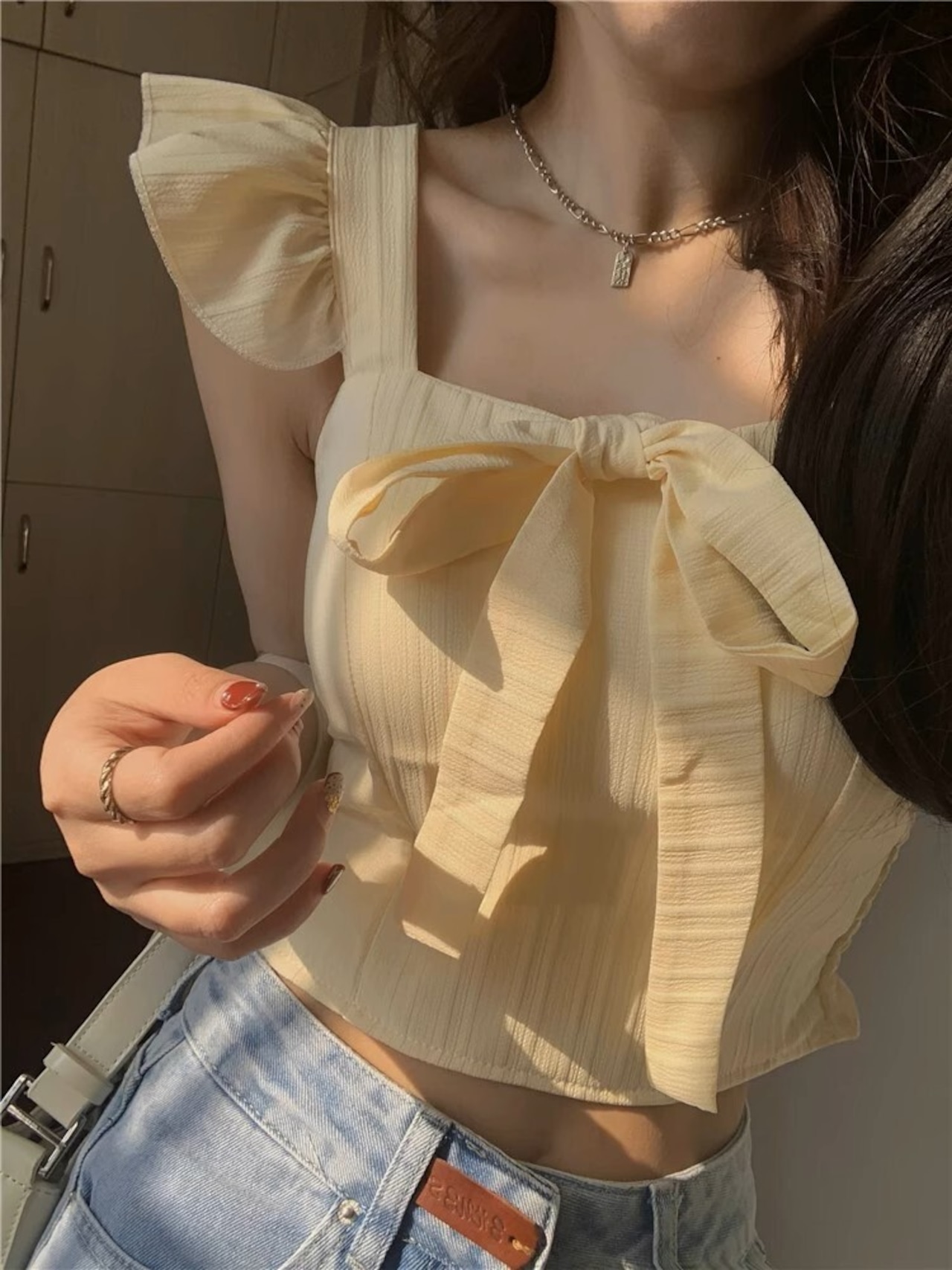 リボンショートトップス D1307