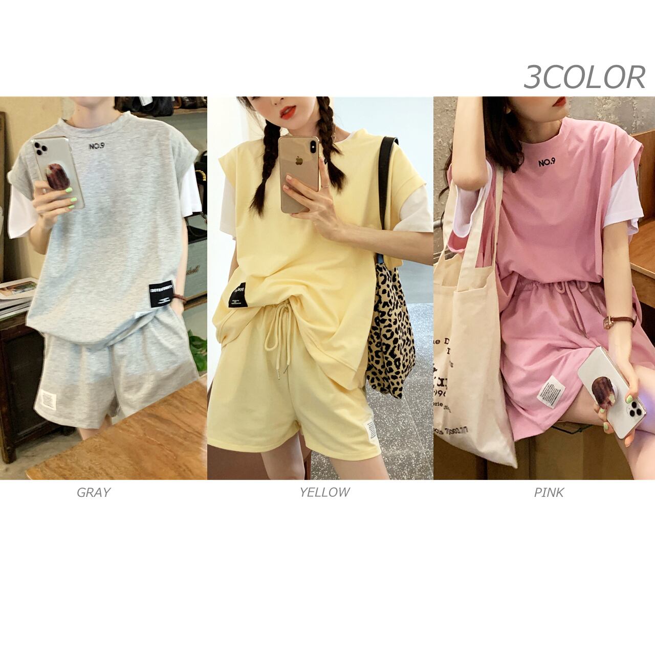 REGIT】SLEEVELESS SWEAT SUIT SET-YELLOW S/S 韓国ファッション