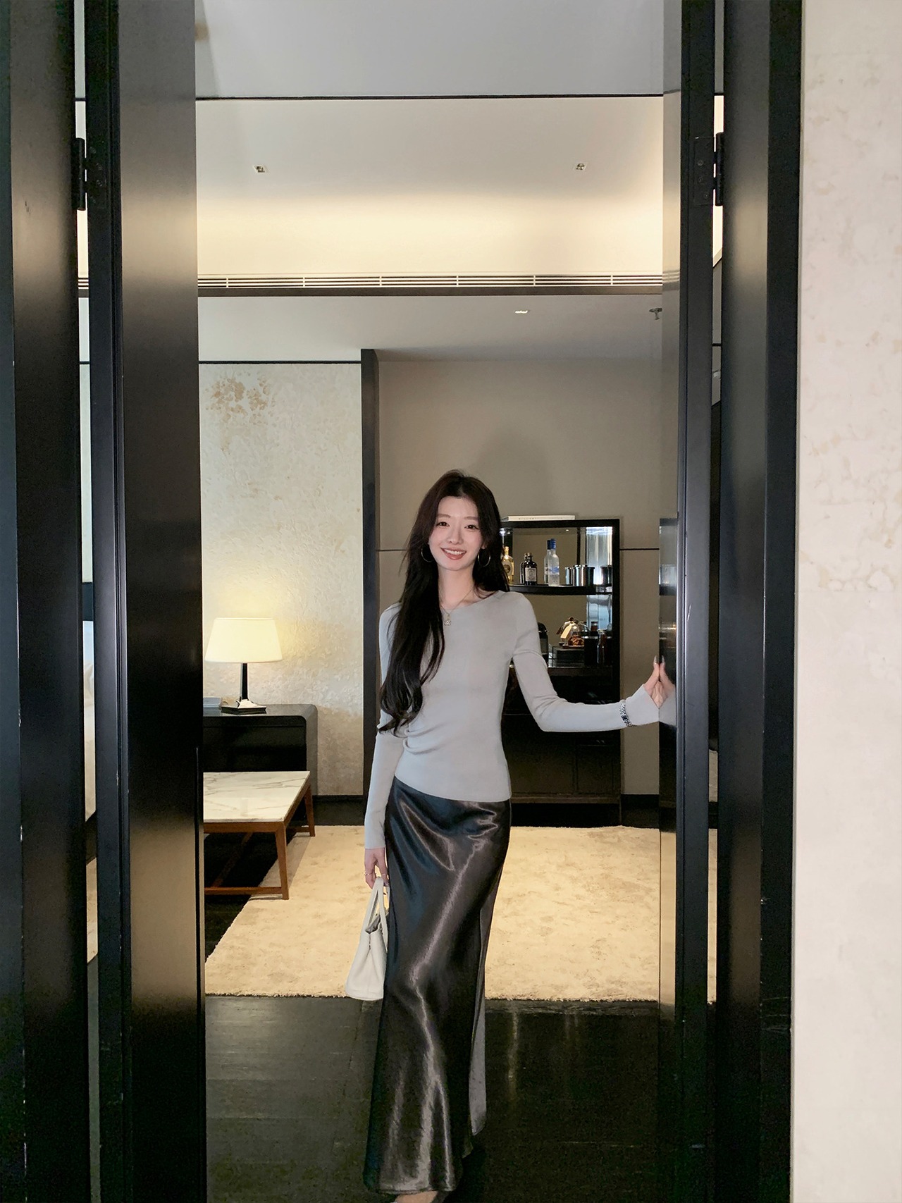 A-line draped long skirt【H00076】