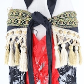 ベリーダンス 衣装 トップス ヒップスカーフ セット ブラック系 トライバル カラフル レース 花柄 豪華 装飾 タッセル かわいい 黒 赤 金 キラキラ 練習 レッスン ステージ イベント レッド系 ゴールド系