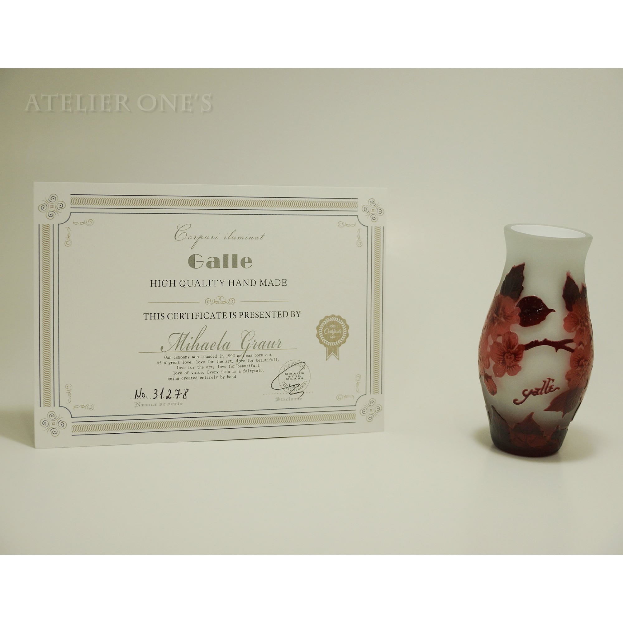 証明書付】【希少】 エミールガレ 花器 高13cm 幅6.5cm カメオ 証明書付】【希少】 エミールガレ 花器 高13cm 幅6.5cm カメオ