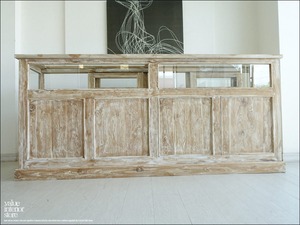 【　サイトウ様　サイズオーダーカウンター　】　チーク総無垢 ショーケースカウンターQuese ガラスケース 飾り棚 店舗什器 レジ台 シャビーシック 手作り 無垢材家具