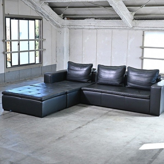 Boconcept「MEZZO/メッツォ」120万 本革 カウチソファ コーナーソファ アーム ブラック モダン 北欧デンマーク リビング ボーコンセプト
