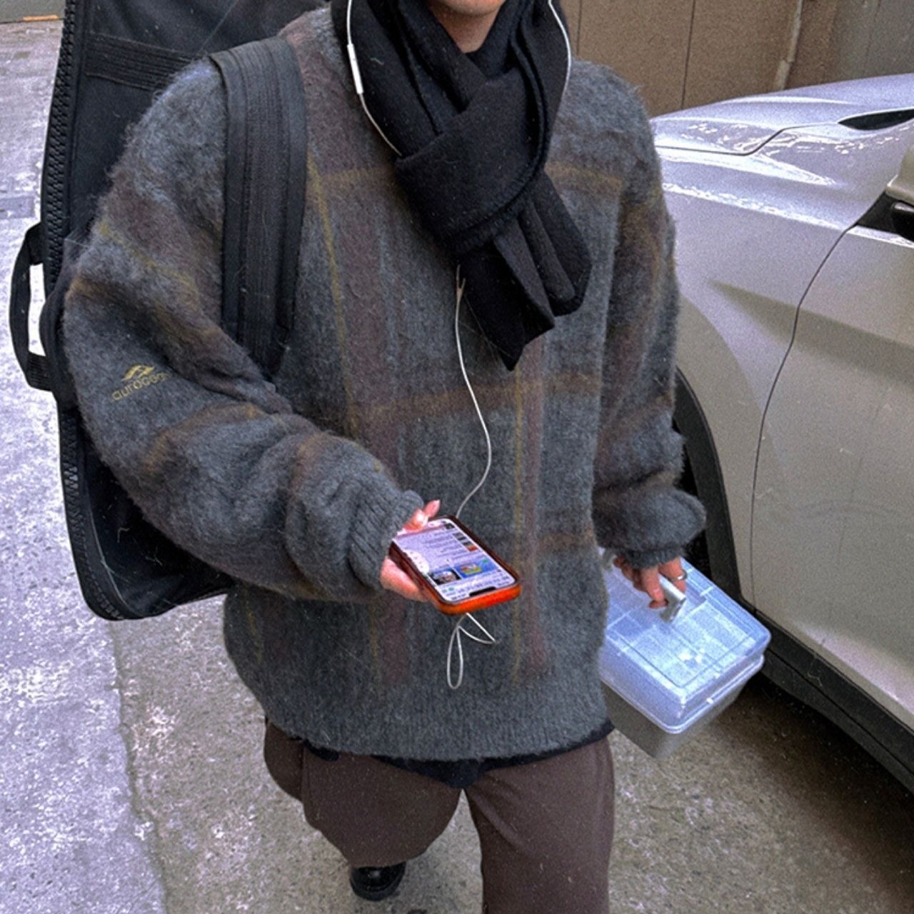 ふわふわチェック柄ビッグニット　1052