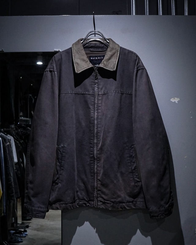 【add (C) vintage】Beautiful Fade Leather Collar Vintage Loose Zip Up Work Jacket